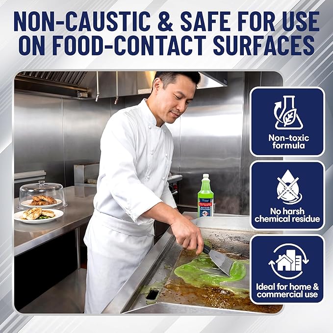 Griddle-Whiz Grill & Griddle Cleaner | Removes Grease, Food Residue, Burnt On Organics | Non-Toxic High Heat Flat Top Grill Cleaner & Food Contact Surface | Non-Caustic Formula by FryOilSaver (32oz)