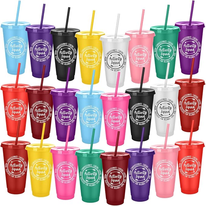 Meanplan 24 Pcs Activity Professionals Gifts Bulk for Nurses Week 24 oz Plastic Tumbler with Lids and Straws Activity Squad Cups Travel Mugs Inspirational Nurses Gifts for Assistant Director Supplies