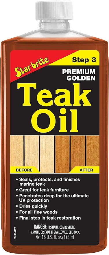 STAR BRITE Premium Golden Teak Oil - Sealer, Preserver & Finish for Outdoor Teak & Other Fine Woods - Step 3-16 OZ (085116PW) & One Step Teak Cleaner & Brightener - 32 OZ (094932), White