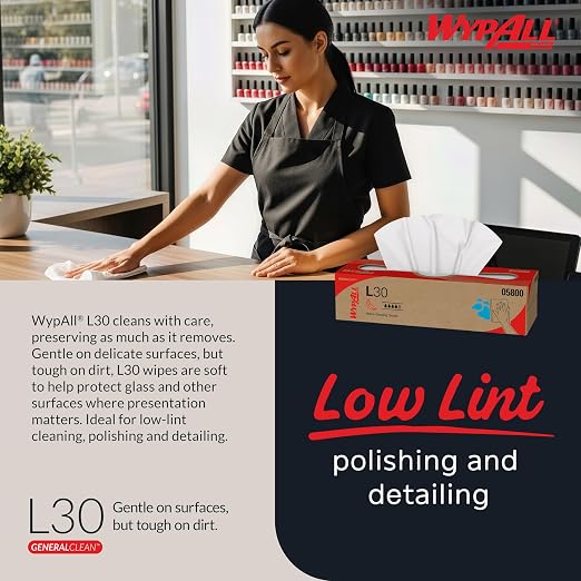 WypAll GeneralClean L30 Cloths Heavy Duty Cleaning Wipes (05800), Pop-Up Box, Strong and Soft Bulk Paper Wipers, White (8 Packs of 100 Sheets, 800 Sheet Total)