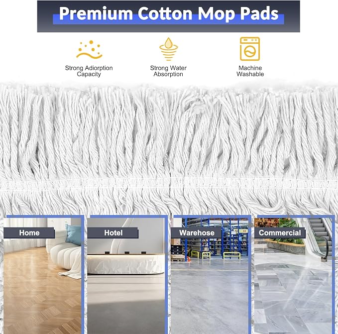 CLDREAM 24" Commercial Dust Mop for Floor Cleaning, Large Industrial Dust Broom Mop with 2 Cotton Reusable Mops Head,Heavy Duty 60" Long Handle Wet Dry Mops for Hardwood