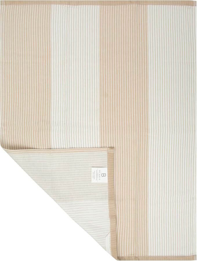 Premium Kitchen Towels (20”x 28”, 6 Pack) | Yarn Dyed Flat Woven Stripe Kitchen Towel Set| 238 GSM | Highly Absorbent with Hanging Loop | Tan