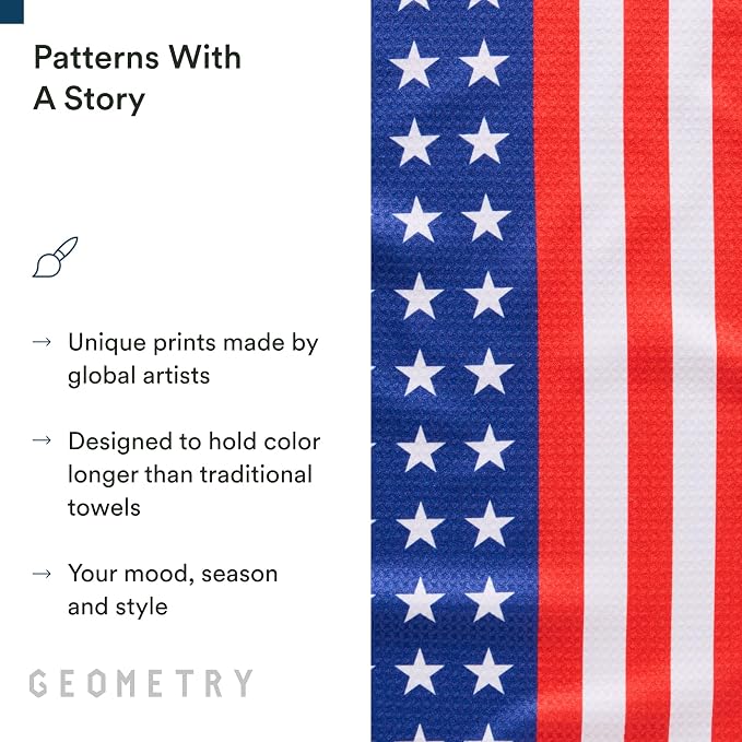 GEOMETRY Kitchen Towels - Quick Dry, Absorbent Microfiber Dish Towels for 4th of July, Memorial Day, Veterans Day, and Holiday Decor - Red, White, and Blue- Star Spangled