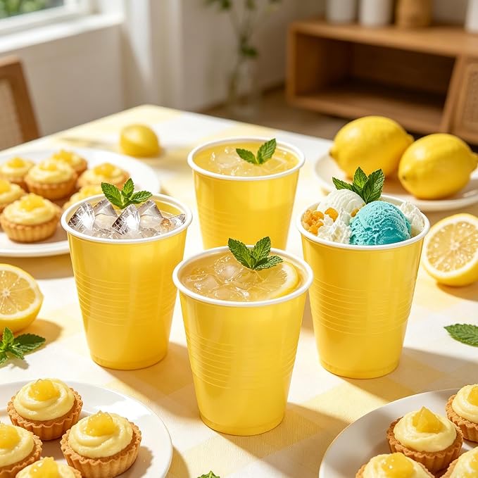 Kochorie 50 Pack Yellow Disposable Plastic Cups 12 Ounce Drinking Party Cups Bulk Party Cup for Summer Graduation Birthday Tropical Parties, Outdoor Barbecues Picnics Events