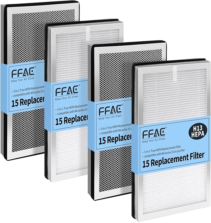 MA15 Replacement Filter Compatible with MA-15 Air Purifier, 3-in-1 Filtration System of MA15 Filters, H13 True HEPA and Activated Carbon Filter, 4 Pack