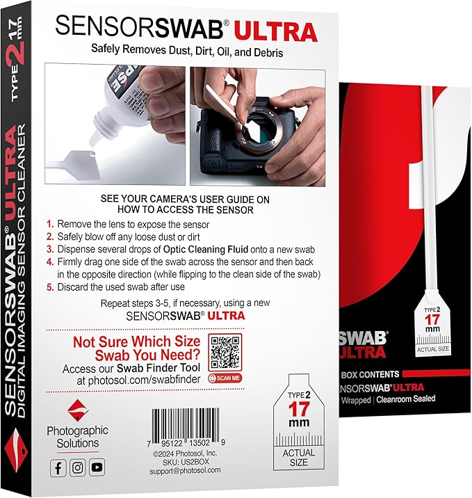 Photographic Solutions Sensor Swab Ultra 17mm Type-2 Digital Imaging Sensor Cleaner Swabs for Cleaning APS-C Mirrored or Mirrorless Cameras. Sensor Dust & Oil Remover (Pack of 12)