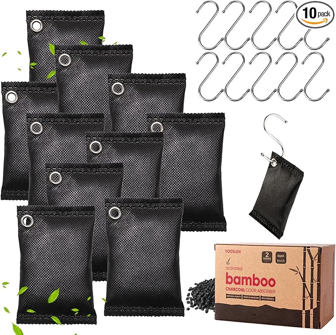 Activated Charcoal Odor Absorber, 10 Pack Natural Shoe Odor Eliminator, Bamboo Charcoal Air Purifying Bags, Sneaker Deodorizer and Moisture Absorbers for Clean Footwear, Shoe Odor Remover