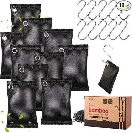 Activated Charcoal Odor Absorber, 10 Pack Natural Shoe Odor Eliminator, Bamboo Charcoal Air Purifying Bags, Sneaker Deodorizer and Moisture Absorbers for Clean Footwear, Shoe Odor Remover