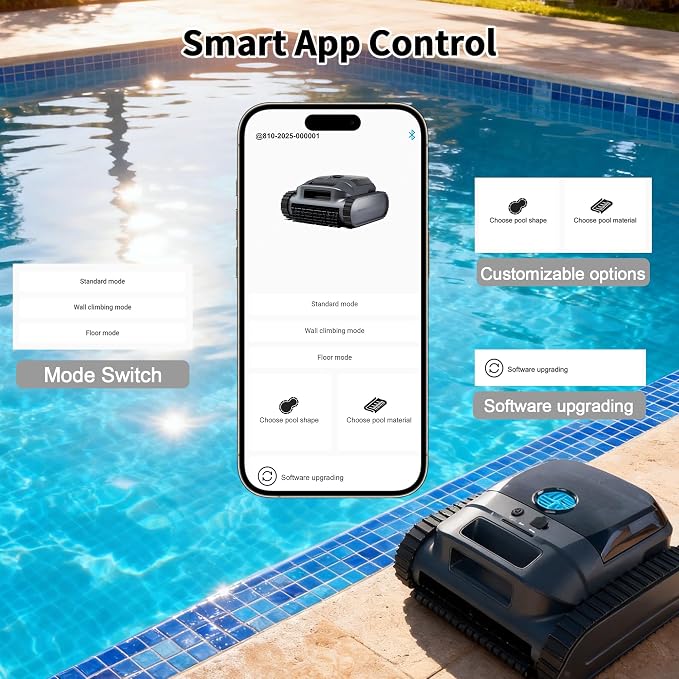 Cordless Robotic Pool Vacuum Cleaner, Intelligent Route Planning, Wall & Waterline Climbing, 120-Min Runtime, for Above Ground/Inground Pools, APP Support,Blue and Black