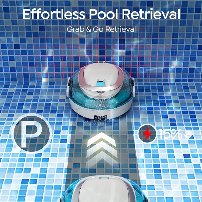 S2 Automatic Pool Vacuum for Above Ground Pools, Cordless Robotic Pool Cleaner with Dual-Motor Cleaning System, 90-Min Runtime, Efficient Debris Pickup and Quick Drain Design(Transparent Blue)
