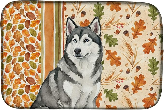 Caroline's Treasures Gray and White Alaskan Malamute Heirloom Fall Dish Drying Mat Absorbent Dish Drying Mat Pad for Kitchen Counter Dish Drainer Mat for Countertop, 14 x 21", Multicolor