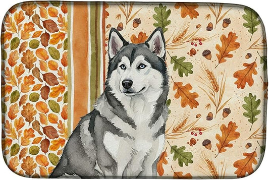 Caroline's Treasures Gray and White Alaskan Malamute Heirloom Fall Dish Drying Mat Absorbent Dish Drying Mat Pad for Kitchen Counter Dish Drainer Mat for Countertop, 14 x 21", Multicolor