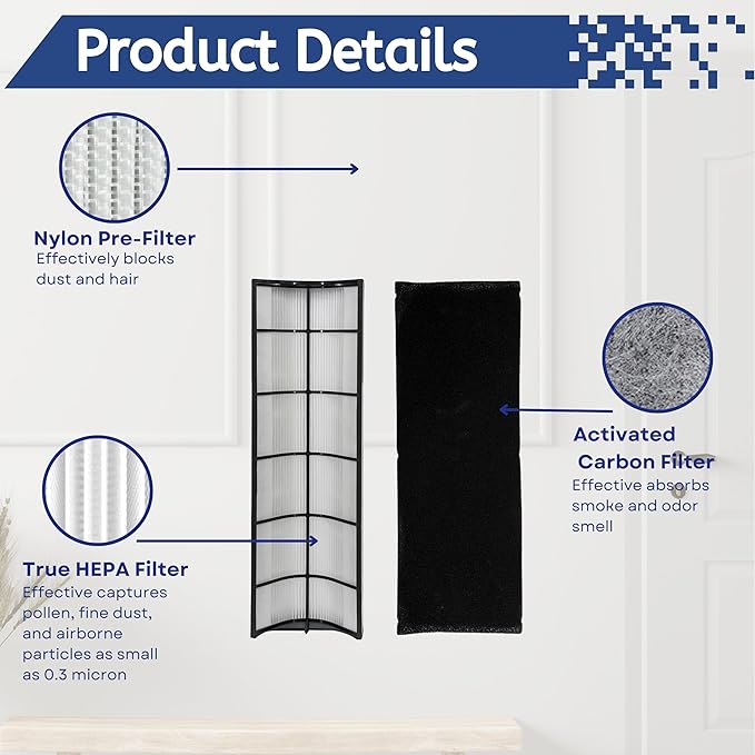 Nispira 2-in-1 True HEPA Replacement Filter PETWRFIL For Pure Enrichment PureZone Elite 4-IN-1 Tower Air Purifier PEAIRTWR (HEPA + 1-PreFilter, 4 PK)