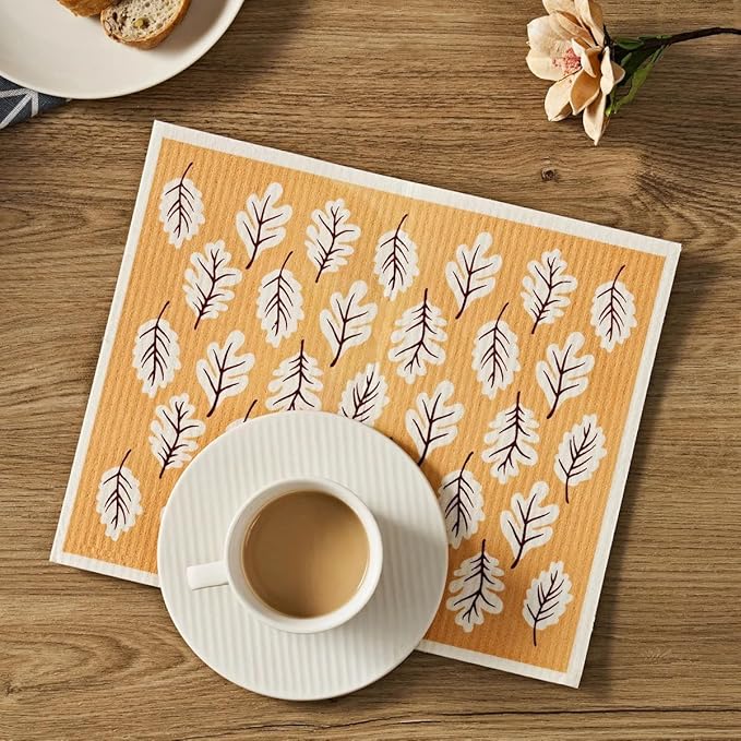 BEN & JANE Ultra-Water Absorbent Reusable Multi-Purpose Machine Washable Swedish Dishcloths - 12 Piece Set (Autumn Blossom)