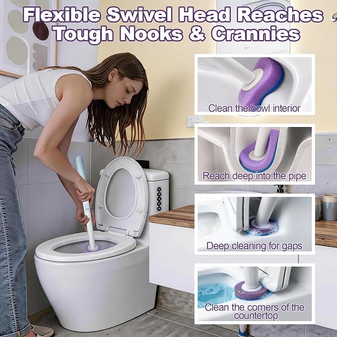 Disposable Toilet Brush, Wall Mount Holder Set with 24 Refill Brush Heads | Hands Free Toilet Brush with One-Button Release, Bathroom Cleaning Set for RV & Small Bathroom, 3 Mixed Scent Refill Heads
