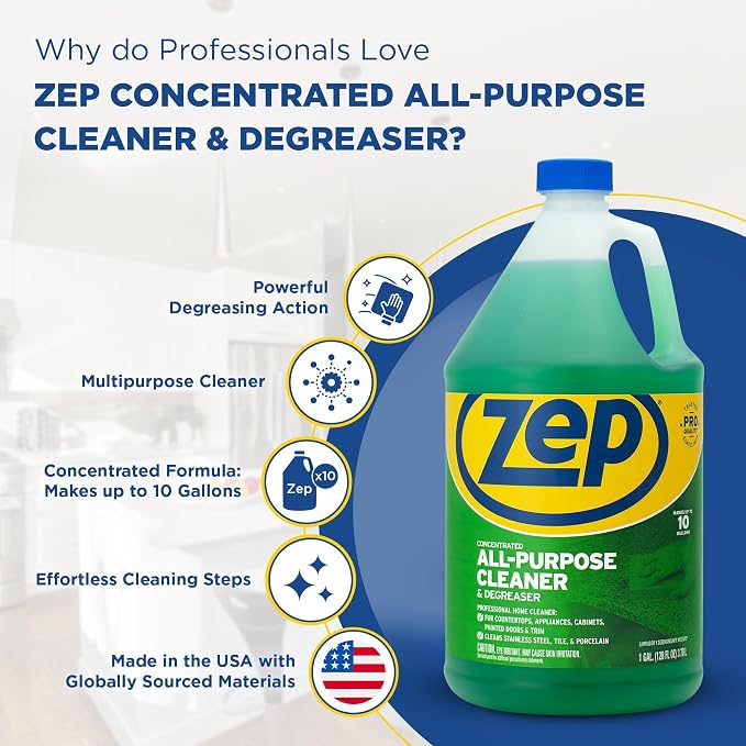 Zep All-Purpose Cleaner and Degreaser, 128 oz, Pack of 2 | Customizable Strength for Any Cleaning Task, ZU0567128,