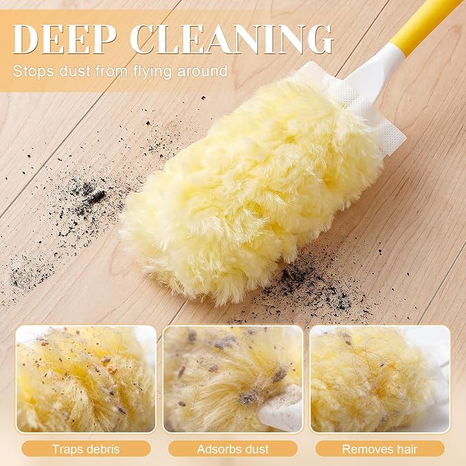 Domensi 200 Count 360° Heavy Duty Duster Refills Bulk Multisurface Larger Size Dusters with Microfiber Disposable Dusters for Cleaning Blinds Ceiling Fans Furniture Electronics (Yellow)