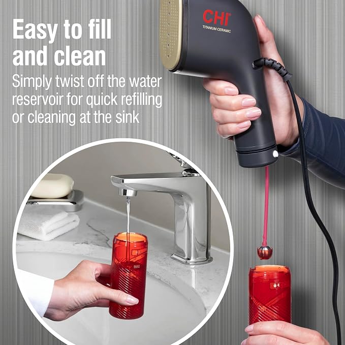 CHI Collapsible Travel 2-in-1 Handheld Garment Steamer & Steam Iron for Clothes, 1200 Watts, 120 ml Water Tank, 6 Minutes of Steam, Fast Heatup, 10' Cord, Black
