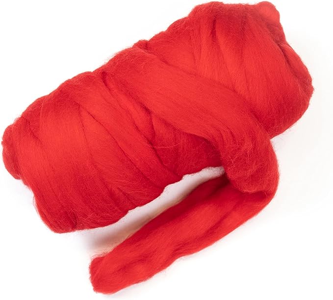Colored Natural Wool roving, 1 lb. Best Wool for Needle Felting, Wet Felting, handcrafts and Spinning. (Red, 1 lb)