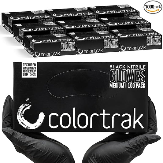 Colortrak Disposable Nitrile Gloves, Black, Luminous Collection Latex-Free, Powder-Free Hair Color Gloves for Chemical Processing & Salon Services, 1000 Count (10 Boxes), Small