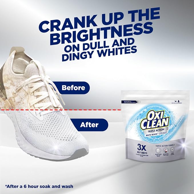 OxiClean Triple Action White Revive Laundry Whitener Powder, 6.5 lbs | Use with Detergent, Whitens and Brightens Clothes, Removes Tough Stains, Color Safe, Chlorine Free