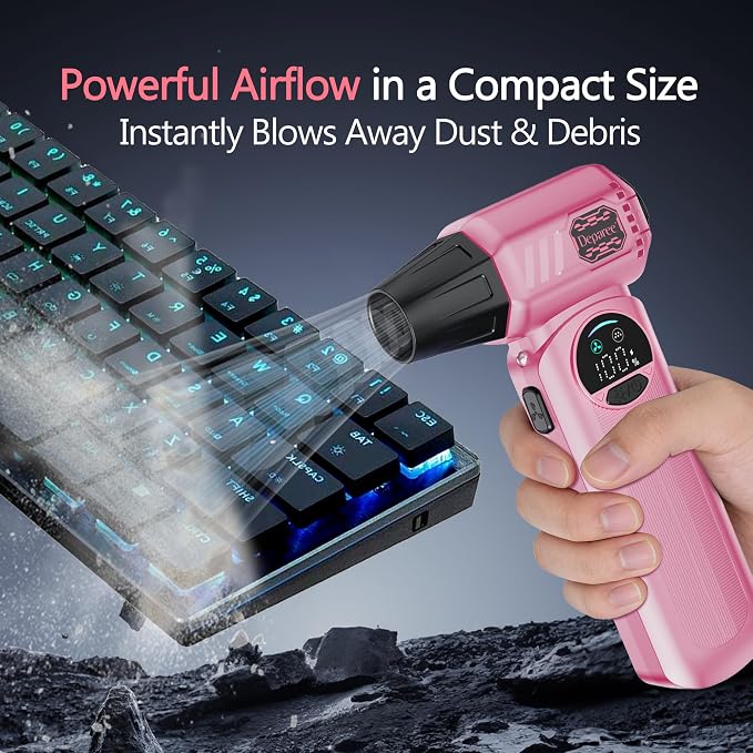 Electric Air Duster for PC Keyboard, Car & Home Cleaning, Powerful Cordless Air Blower with Vacuum Function, Infinite Speed Control, Fast Charging, Compact Rechargeable Dust Cleaner – Pink