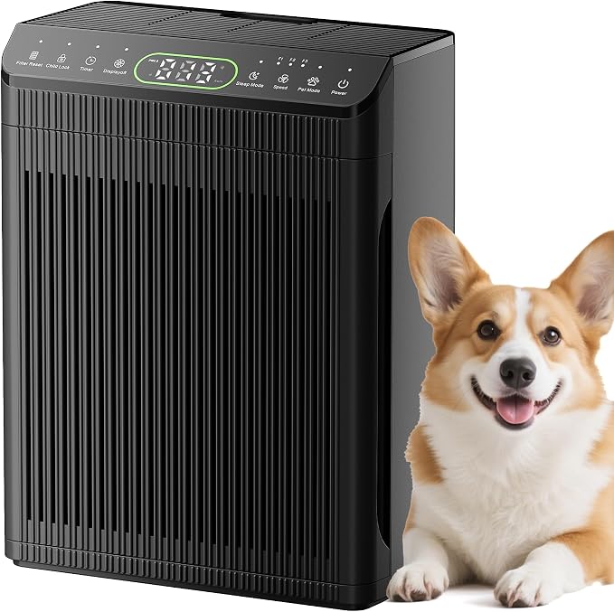 Air Purifiers for Home Large Room up to 2200sq.ft, EVALIT Air Purifier for Bedroom with PM2.5 Air Quality Display and Fragrance, HEPA Filter for Pet Hair Odors Smoke Dust,Graphite, 1Pack
