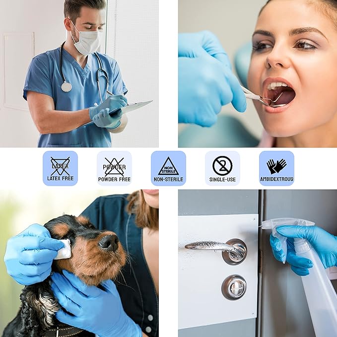 Safe Health NITRO-V Nitrile-Vinyl Synthetic Exam Disposable Gloves, Bulk Supply of 16000, Latex Free, Powder Free, Blue, Small, Medical Grade, Clinic, Nursing, Food, Hair Salon, Cleaning, Housework