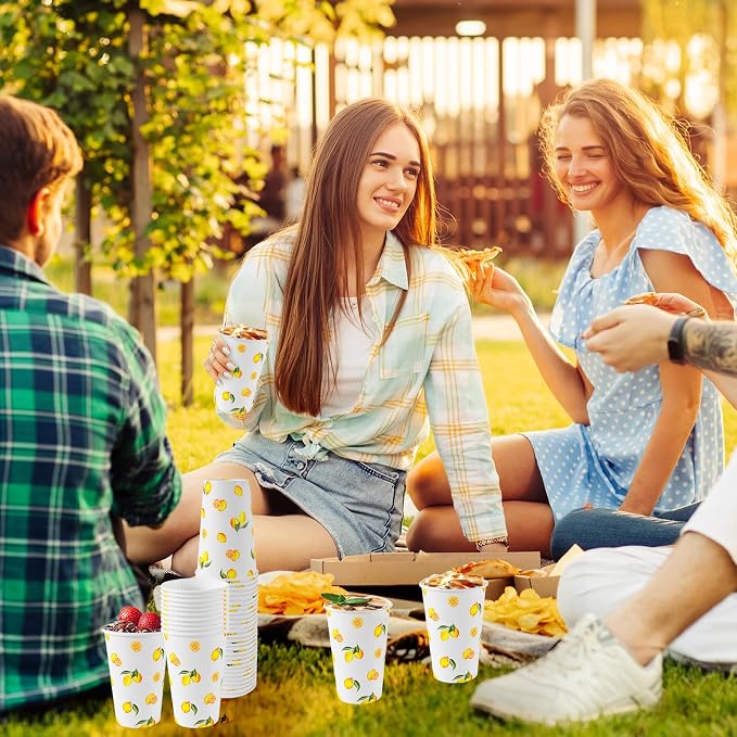 Jansun Lemonade Stand Supplies for Kids, 100 Pcs Lemonade Paper Cups Disposable Lemonade Stand Cups Bathroom Mouthwash Drinking Cups for Summer Party Picnics Barbecues Traveling Hot Cold Beverage