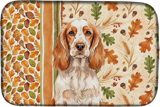 Caroline's Treasures Orange Roan English Cocker Spaniel Heirloom Fall Dish Drying Mat Absorbent Dish Drying Mat Pad for Kitchen Counter Dish Drainer Mat for Countertop, 14 x 21", Multicolor