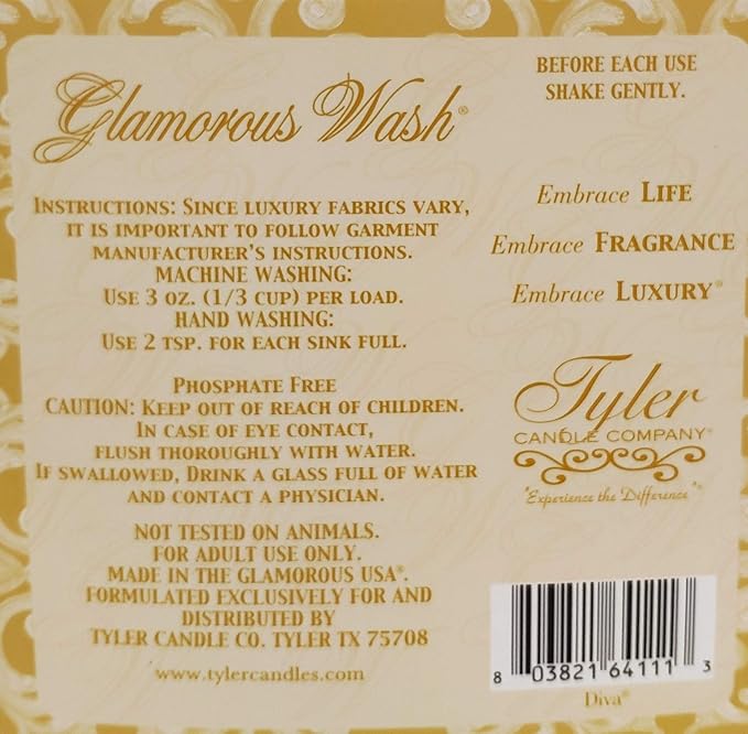 Tyler Candle Glamorous Wash Diva Half Gallon (64 OZ) Laundry Detergent/with Glamorous Sachet Single Pouch