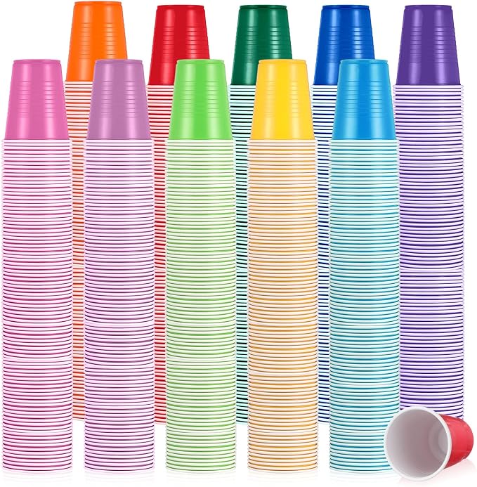 Eaasty 1000 Pcs Disposable Party Plastic Cups 10 Colors 5 Oz/150 ml Plastic Drinking Cups Assorted Colors Disposable Drinking Tumblers for Tasting, Birthday Parties, Picnic, BBQ, Wedding