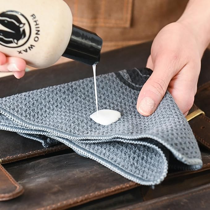 Rhino Wax - Complete Leather Cleaning and Conditioning Kit (Oil + Conditioner + Cleaner + Waterproofing Wax + Brushes + Cloths) - Cleans, Revitalizes and Protects Leathers - Proudly Made in the USA