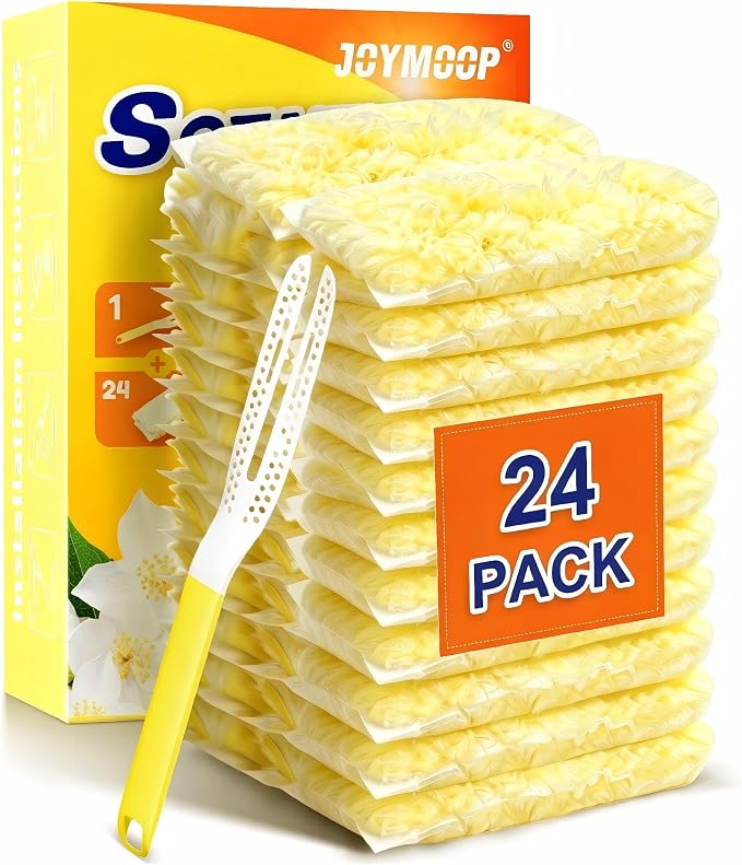 Heavy Duty Duster Refills for Swiffer Duster, 24 Count Yellow Refills with 1 Handle, Disposable Dusters for Cleaning Electronics, Furniture, Blinds