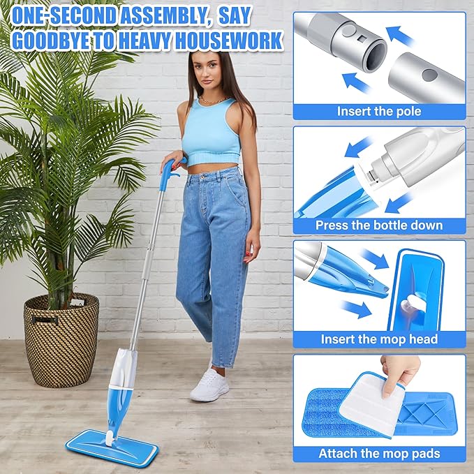 Microfiber Spray Floor Mops with 10 Mop Pads for Floors Cleaning