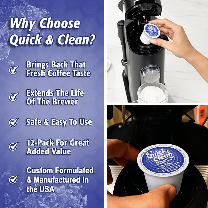 Quick & Clean 12-Pack Cleaning Pods Compatible with Ninja Single-Serve Coffee Machines - DualBrew, DualBrew Pro, and PB051 Compatible - Removes Stains, Non-Toxic and Eco-Friendly