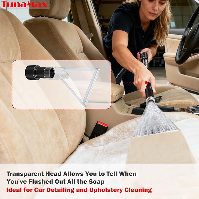 TunaMax Universal Work with All Shop Vacs Extractor Attachment with 1-1/4" & 1-7/8" & 2-1/2" Three Adapters for Upholstery & Carpet Cleaning & Auto Detailing, Large 7-1/2" Width Clear Head