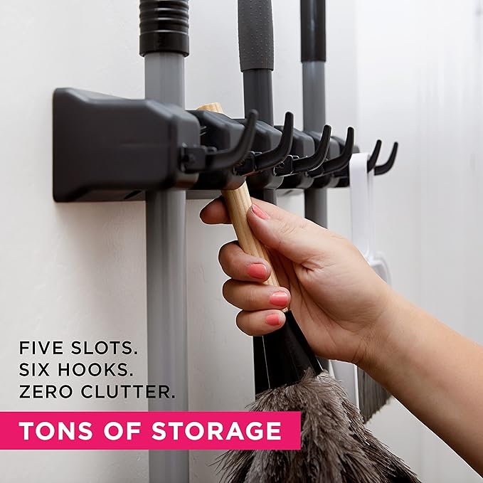 Berry Ave Broom Holder Black (1 Pack) and Drawer Dividers Organizer, 4" High, Expandable from 11"-17" (4-Pack)