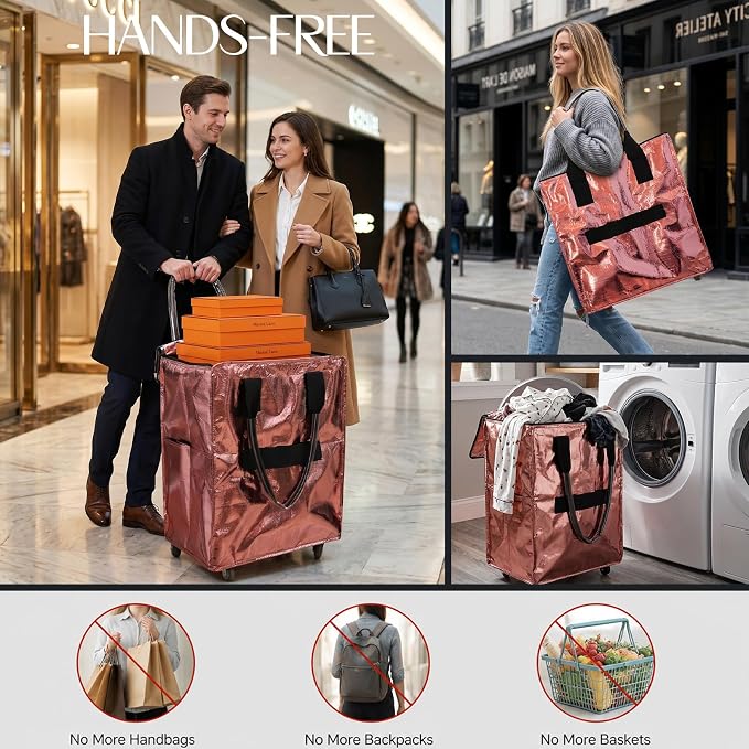Rolling Tote Bag with Wheels Reusable Grocery Bags on Wheels for Laundry Camping Moving Waterproof