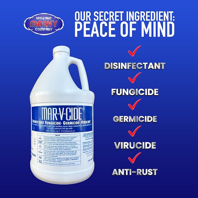 William Marvy Disinfectant, Germicide, Virucide – 128 fl oz | Hospital-Grade Concentrate Kills Bacteria, Viruses, Fungi & Mildew – EPA Registered for Salons, Barbershops, Gyms & More