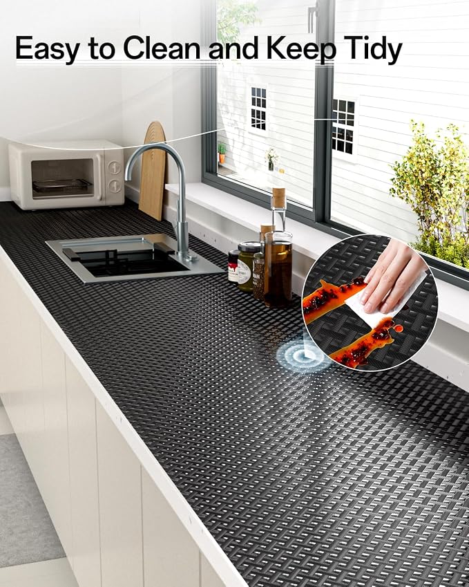 Shelf and Drawer Liner for Kitchen Cabinet, Non-Adhesive 18in x 240in Waterproof Contact Paper Refrigerator Liners Thickened Durable EVA Material Non Slip Mat for Dresser Cupboard Pantry Protector