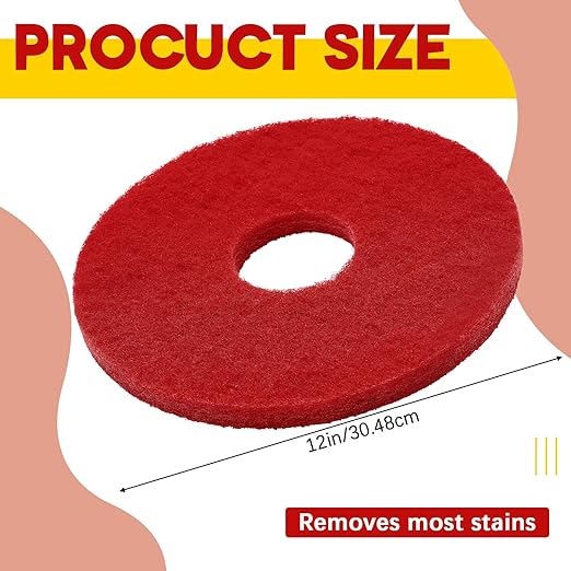 Teenyyou 2 Pcs 12" Red Scrubbing Pads Commercial Cleaning Orbiter Pads-Maintenance Non Woven for Floor Buffer Machine