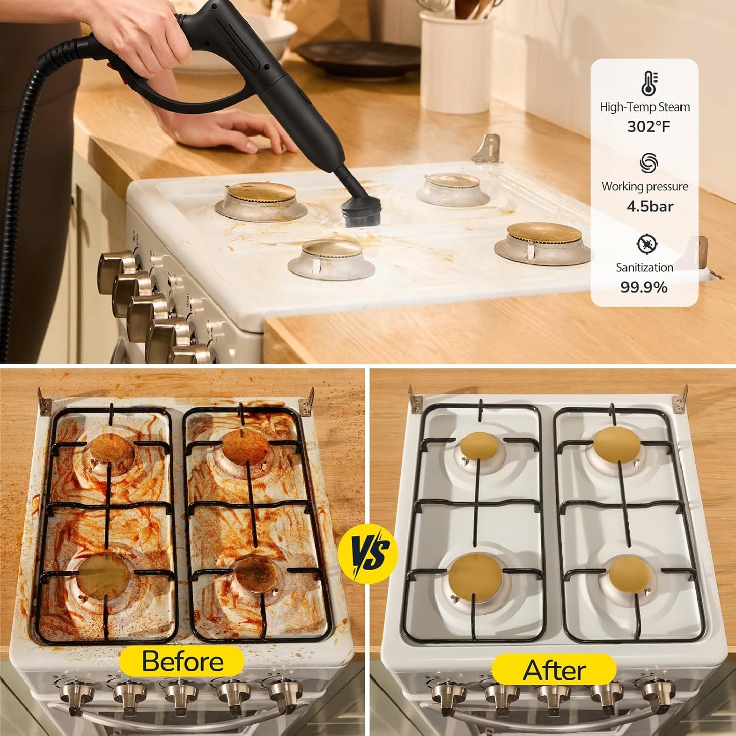 Steam Cleaner with 28-in-1 powerful, deep cleaning for home, floor, car, tiles, grout, oven,grove,range, wall and window in kitchen, living room,bathroom, high temperature steam cleaning