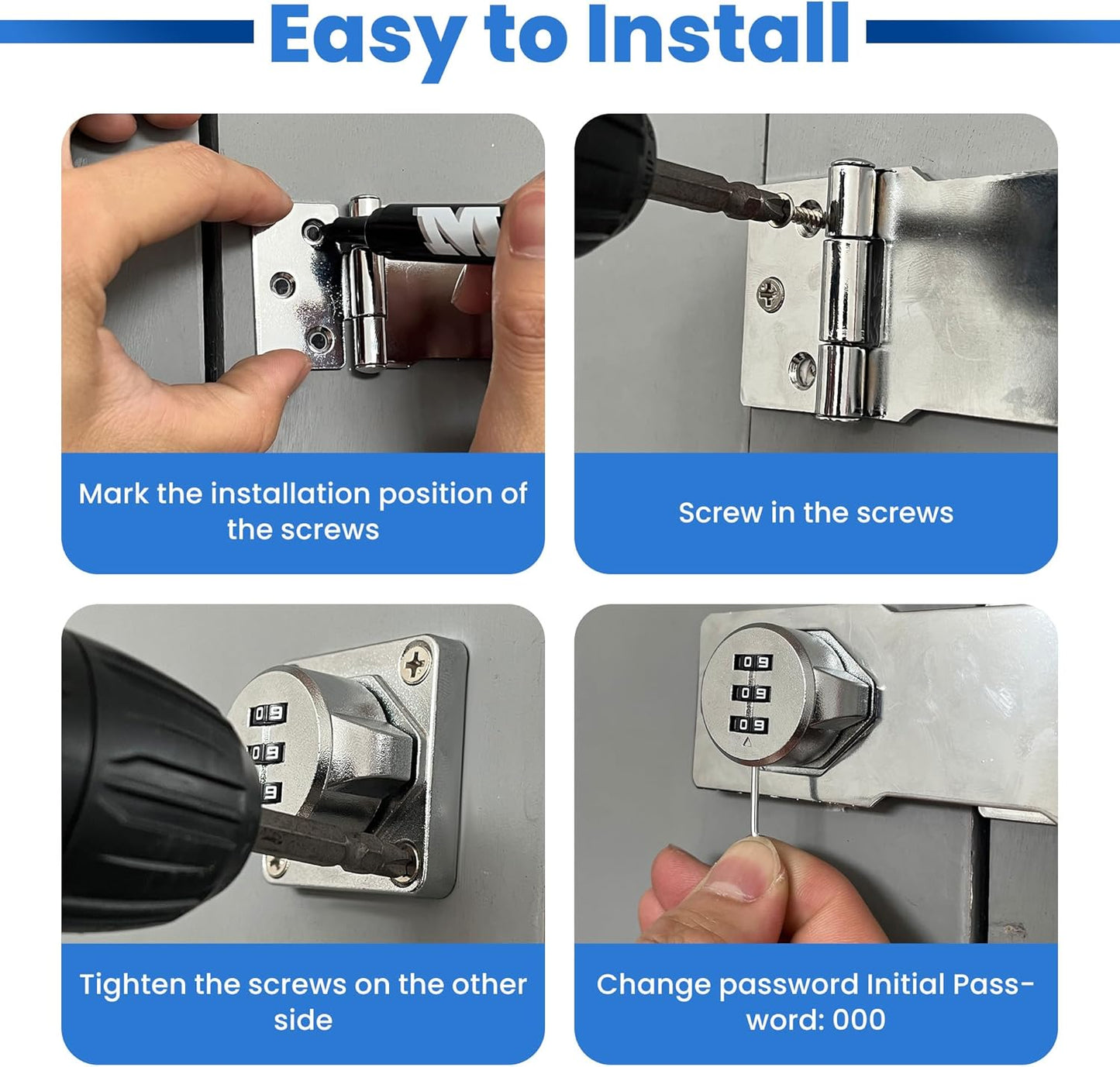 Keyless Cabinet Lock with Combination Code - 3-Digit Password Hasp Latch Lock for Drawers, Bifold Closet Door and Double Sided Door (Silver, 4.5 Inch)