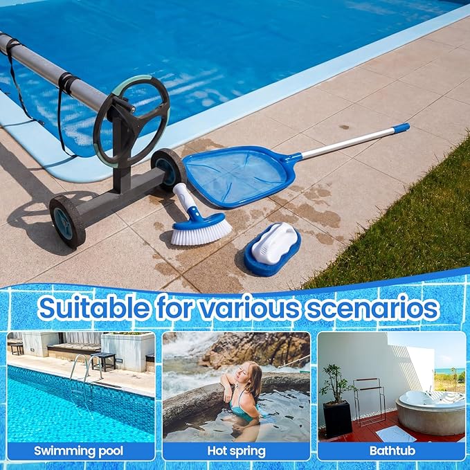 3 Pcs Hot Tub Accessories Kit with 26'' Spa Skimmer Net, Curved Brush, Handy Sponge Brush for Inflatable Hot Tub and Spa Pool Small Above Ground