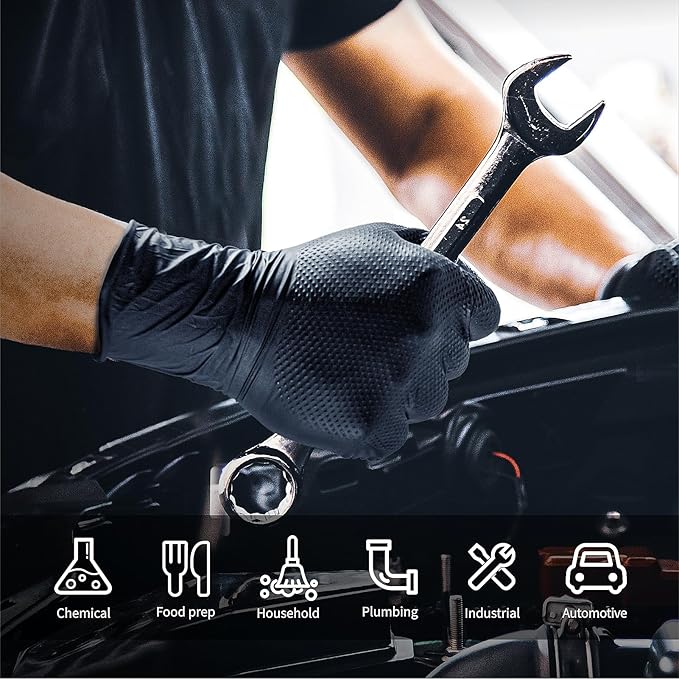 ANBOSON Heavy Duty 10 Mil Nitrile Disposable Gloves with Raised Diamond Texture, Latex-Free, Powder-Free, Extra Strong, Chemical Resistant, Durable for Mechanics, Industrial Work, Auto Repair, Large