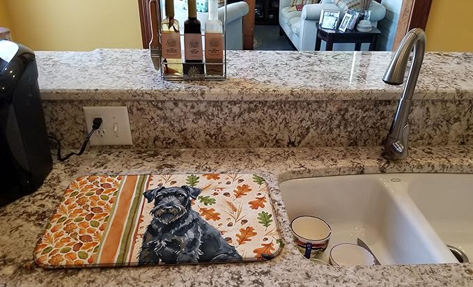 Caroline's Treasures Black Russian Terrier Heirloom Fall Dish Drying Mat Absorbent Dish Drying Mat Pad for Kitchen Counter Dish Drainer Mat for Countertop, 14 x 21", Multicolor