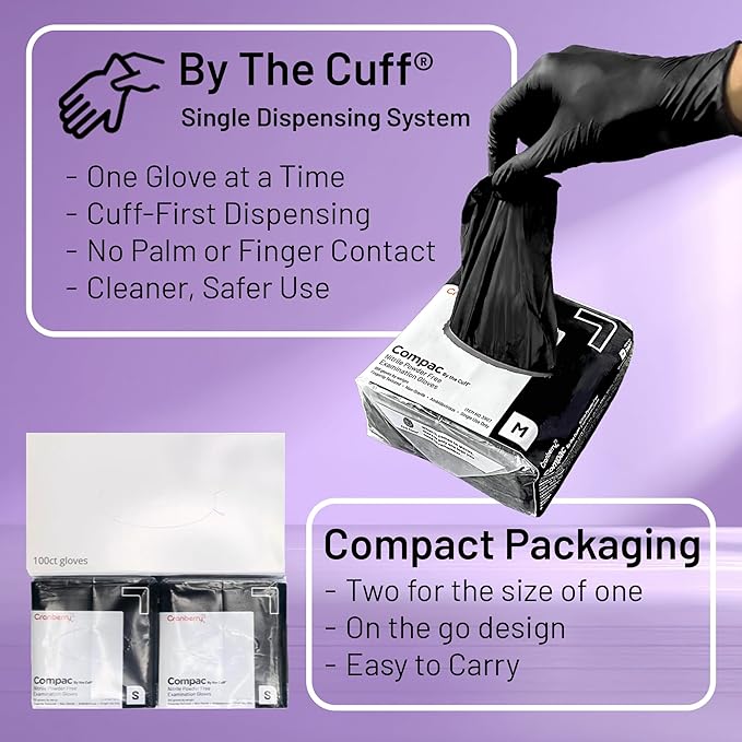 Cranberry Compac Black Nitrile Gloves Disposable Latex Free – Powder Free Food Safe Dental Medical Cleaning & Tattoo Supplies