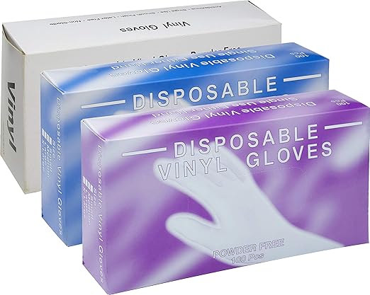 Powder Free, Latex Free, Disposable Vinyl Gloves, Size Large, 10 Packs of 100 Gloves (1,000 gloves)