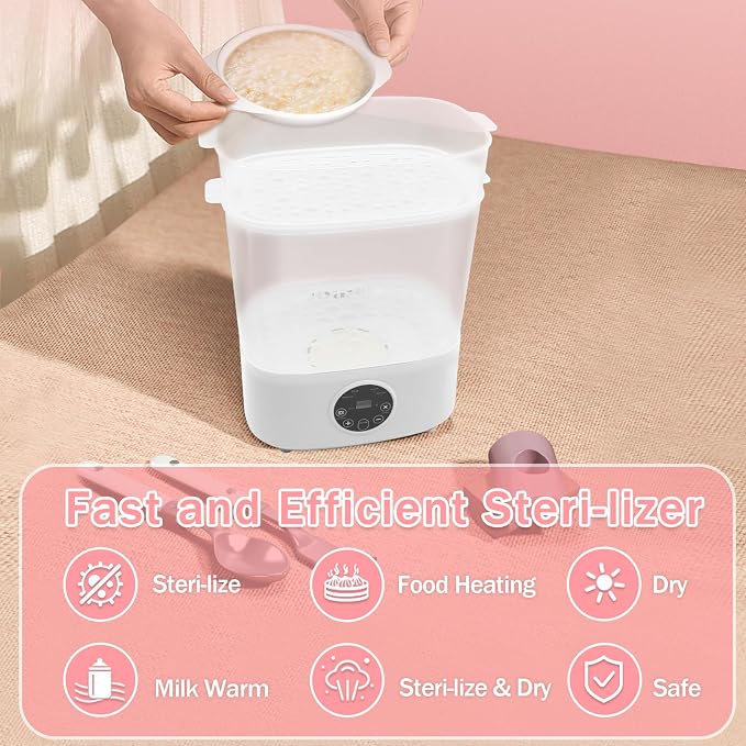 Fisca Baby Bottle Steri-lizer, 5-in-1 Large Capacity Bottle Steri-lizer and Dryer, 2 Layers Compact Electric Steam Steri-lizer for Baby Bottles, Pacifiers, Pump Parts & Baby Essentials-Transparent
